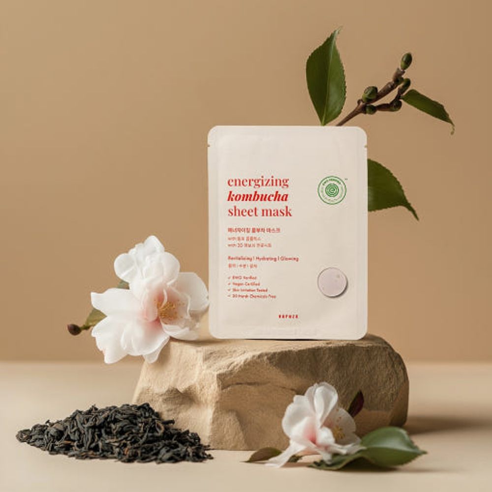 [VARUZA] Kombucha Sheet Face Mask 1BOX(10EA) – EWG Verified, Natural Lyocell, 3D Snowflake Embossed, Revitalizes Skin with Kombucha & Botanical Ingredients - Made in KOREA